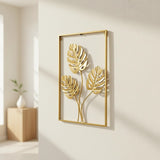 Metal Wall Picture with Leaves 40 x 60 cm Golden Decoration - Close-Up Angle