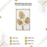 Metal Wall Picture with Leaves 40 x 60 cm Golden Decoration - Low Angle