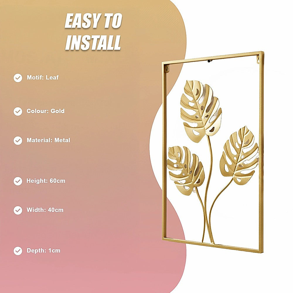 Metal Wall Picture with Leaves 40 x 60 cm Golden Decoration