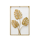 Metal Wall Picture with Leaves 40 x 60 cm Golden Decoration - 45-Degree Angle