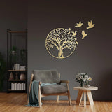 Metal Tree of Life Wall Art 7 Flying Birds Wall Sculpture - Front View
