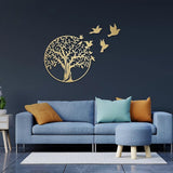 Metal Tree of Life Wall Art 7 Flying Birds Wall Sculpture - Side View