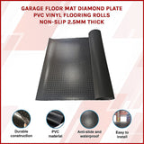 Garage Floor Mat Diamond Plate PVC Vinyl Flooring Rolls Non-Slip 2.5mm Thick - Side View