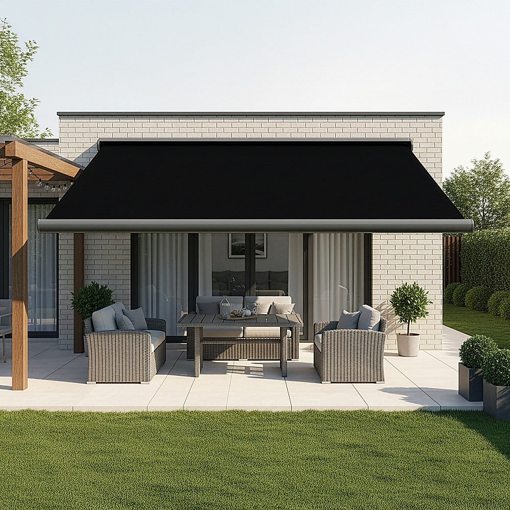 5.5m x 3.0m Retractable Folding Arm Awning Heavy Duty Full Cassette Motorised