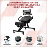Ergonomic Kneeling Posture Chair with Backrest Adjustable Height and Casters - Side View