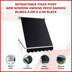 Retractable Fixed Pivot Arm Window Awning Patio Garden Blinds 2.4m x 2.1m Black