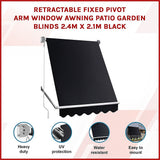 Retractable Fixed Pivot Arm Window Awning Patio Garden Blinds 2.4m x 2.1m Black - Top-Down View
