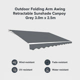 Outdoor Folding Arm Awning Retractable Sunshade Canopy Grey 3.0m x 2.5m - Side View