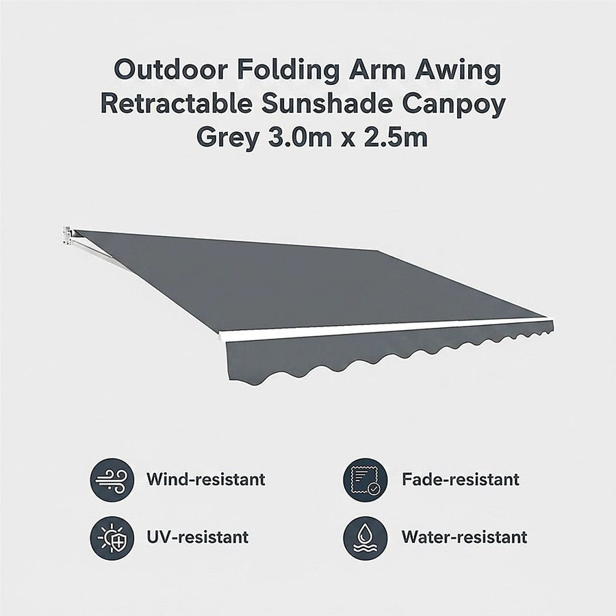 Outdoor Folding Arm Awning Retractable Sunshade Canopy Grey 3.0m x 2.5m, image 3