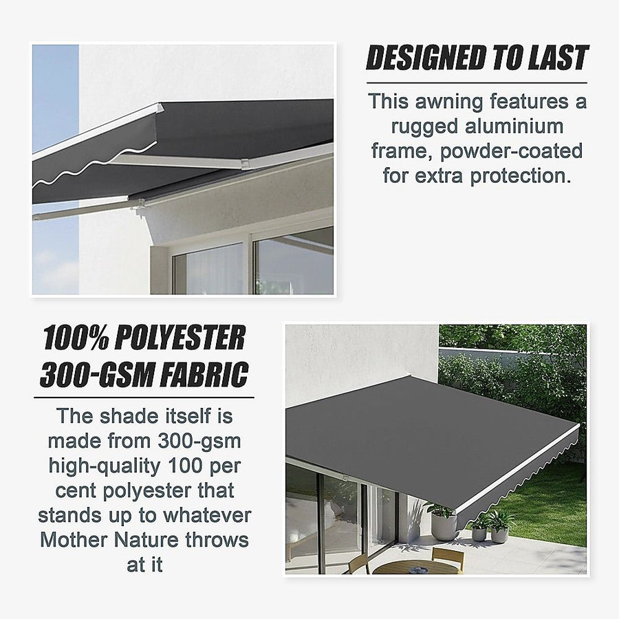 Outdoor Folding Arm Awning Retractable Sunshade Canopy Grey 3.0m x 2.5m, image 10