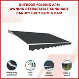Outdoor Folding Arm Awning Retractable Sunshade Canopy Grey 3.0m x 2.5m - Side View