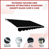 Outdoor Folding Arm Awning Retractable Sunshade Canopy Black 3.0m x 2.5m - Side View
