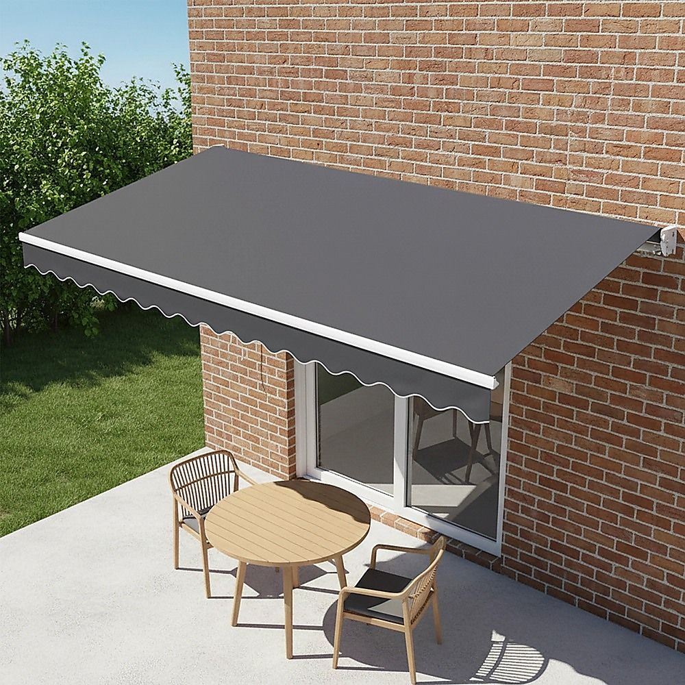 Outdoor Folding Arm Awning Retractable Sunshade Canopy Grey 4.0m x 2.5m