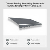 Outdoor Folding Arm Awning Retractable Sunshade Canopy Grey 4.0m x 2.5m - Side View