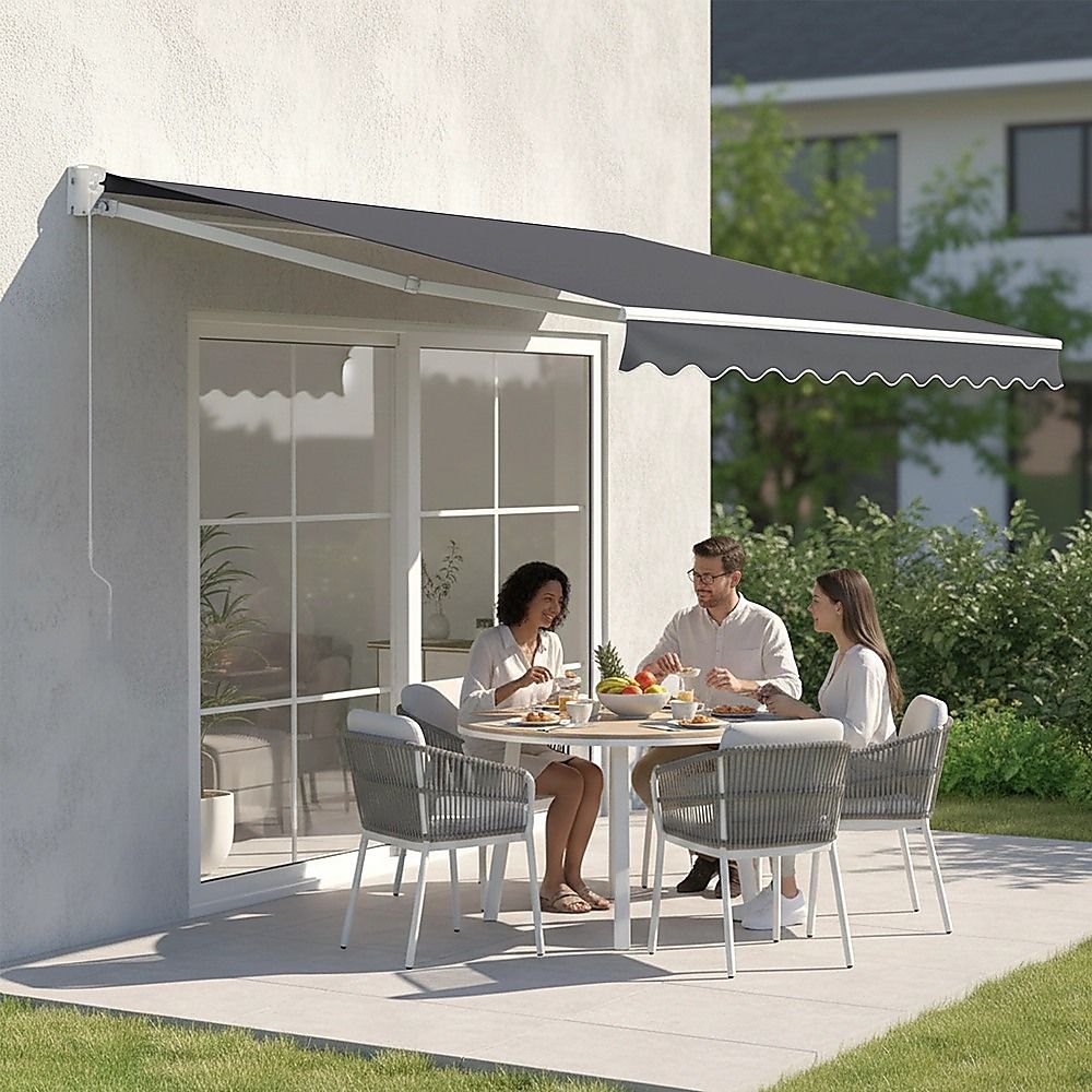 Outdoor Folding Arm Awning Retractable Sunshade Canopy Grey 4.0m x 2.5m