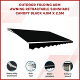 Outdoor Folding Arm Awning Retractable Sunshade Canopy Black 4.0m x 2.5m - Side View