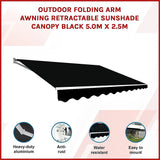 Outdoor Folding Arm Awning Retractable Sunshade Canopy Black 5.0m x 2.5m - Side View