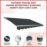 Outdoor Folding Arm Awning Retractable Sunshade Canopy Grey 4.0m x 3.0m - Side View