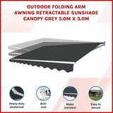 Outdoor Folding Arm Awning Retractable Sunshade Canopy Black 4.0m x 3.0m - Front View
