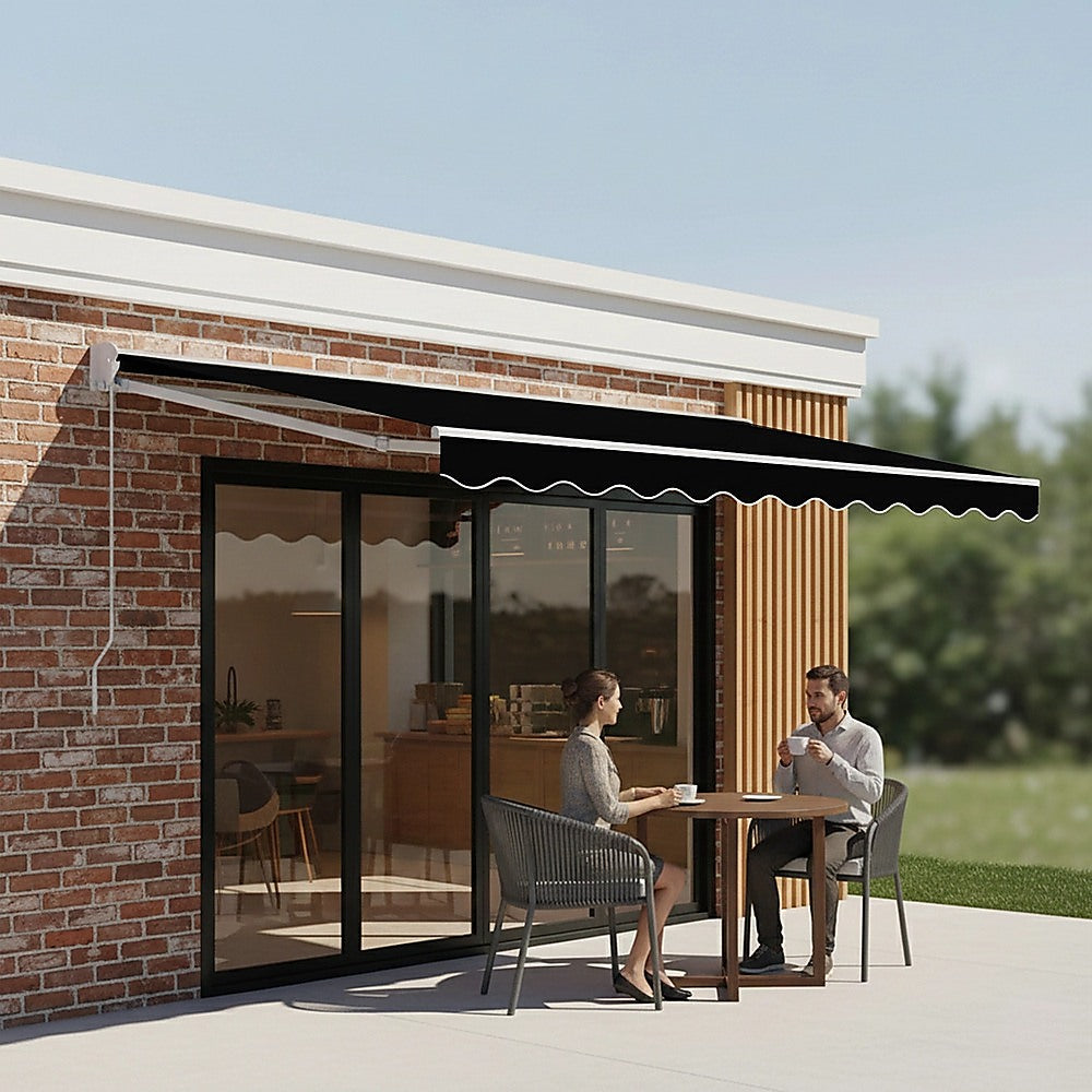Outdoor Folding Arm Awning Retractable Sunshade Canopy Black 4.0m x 3.0m