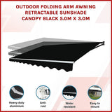 Outdoor Folding Arm Awning Retractable Sunshade Canopy Black 5.0m x 3.0m - Side View