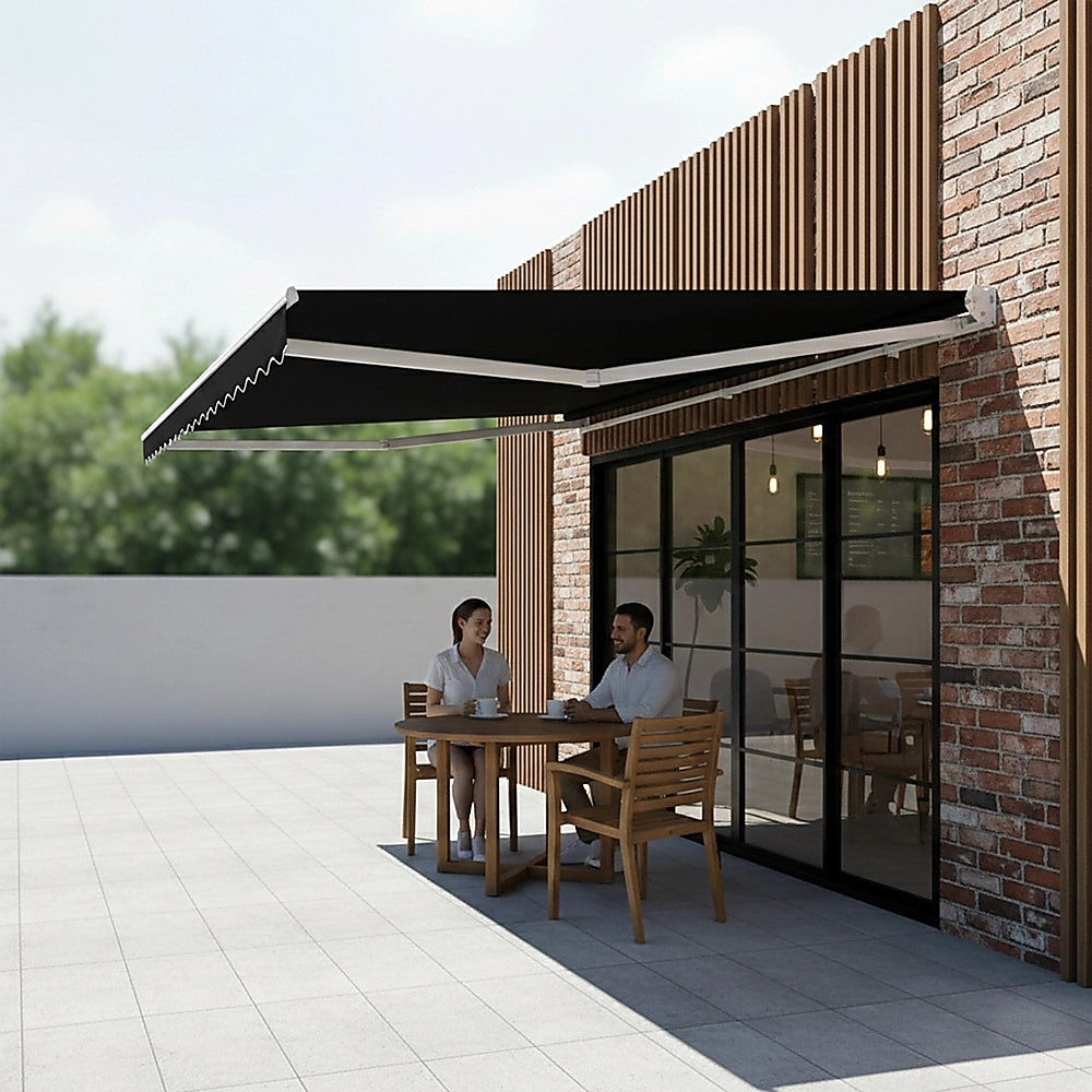 Outdoor Folding Arm Awning Retractable Sunshade Canopy Black 5.0m x 3.0m