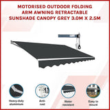 Motorised Outdoor Folding Arm Awning Retractable Sunshade Canopy Grey 3.0m x 2.5m - Side View
