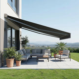 Motorised Outdoor Folding Arm Awning Retractable Sunshade Canopy Grey 3.0m x 2.5m - 45-Degree Angle
