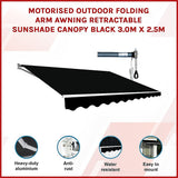 Motorised Outdoor Folding Arm Awning Retractable Sunshade Canopy Black 3.0m x 2.5m - Side View