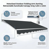 Motorised Outdoor Folding Arm Awning Retractable Sunshade Canopy Grey 4.0m x 2.5m - Extra Image
