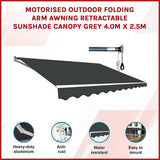 Motorised Outdoor Folding Arm Awning Retractable Sunshade Canopy Grey 4.0m x 2.5m - Side View