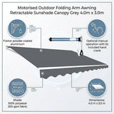 Motorised Outdoor Folding Arm Awning Retractable Sunshade Canopy Grey 4.0m x 3.0m - Extra Image