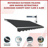 Motorised Outdoor Folding Arm Awning Retractable Sunshade Canopy Grey 4.0m x 3.0m - Side View