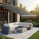 Motorised Outdoor Folding Arm Awning Retractable Sunshade Canopy Grey 4.0m x 3.0m - Low Angle