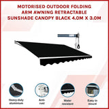 Motorised Outdoor Folding Arm Awning Retractable Sunshade Canopy Black 4.0m x 3.0m - Side View