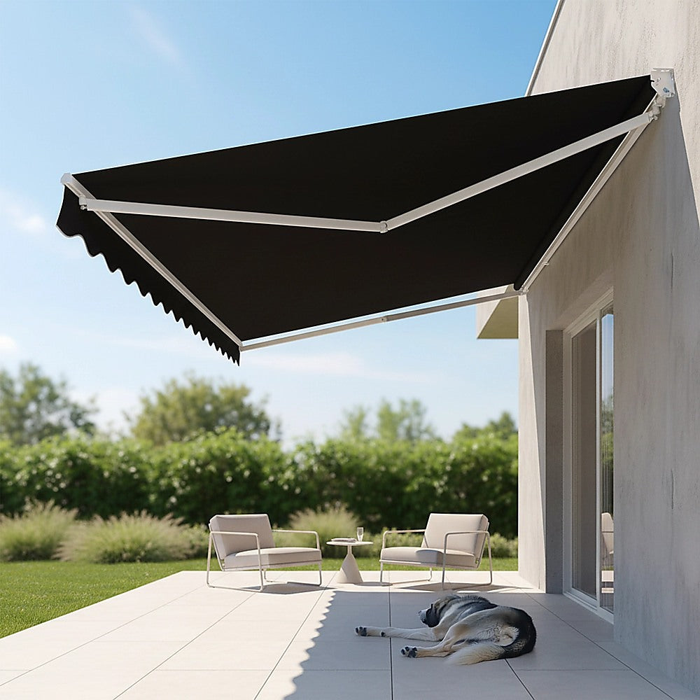 Motorised Outdoor Folding Arm Awning Retractable Sunshade Canopy Black 4.0m x 3.0m