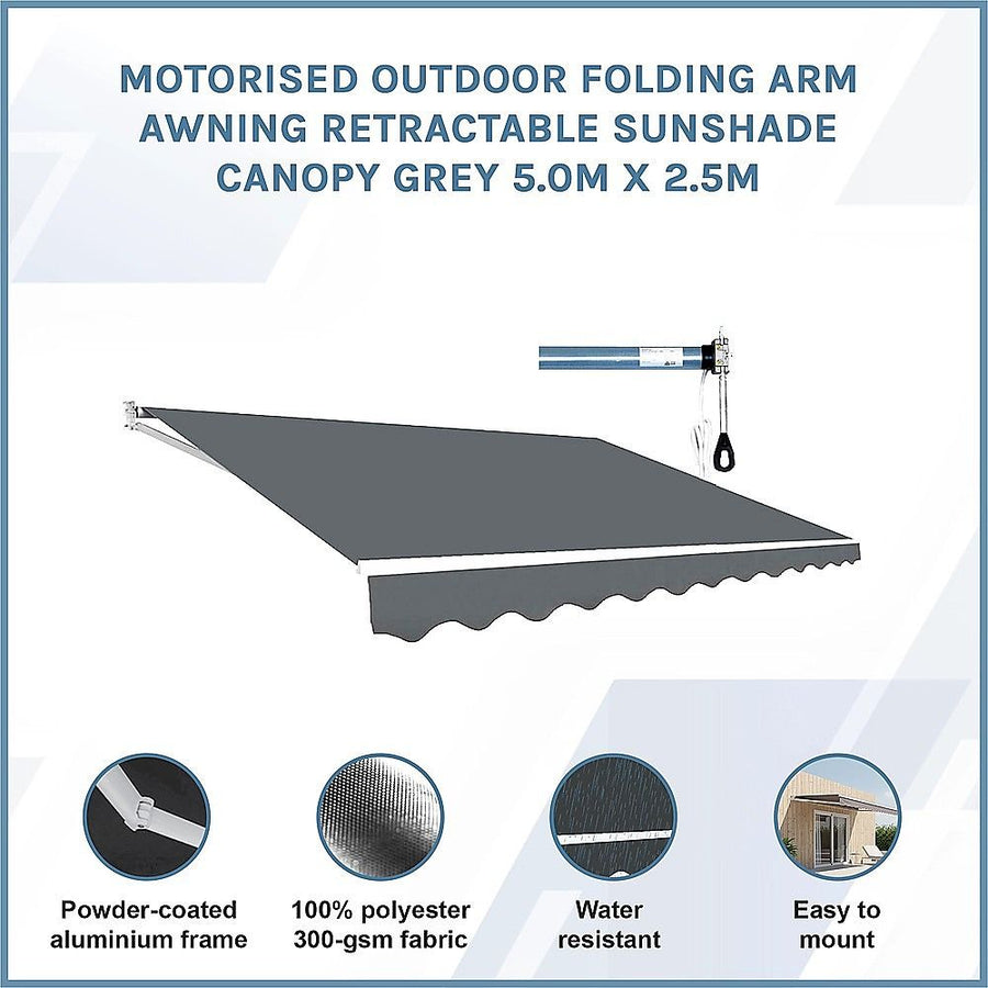 Motorised Outdoor Folding Arm Awning Retractable Sunshade Canopy Grey 5.0m x 2.5m, image 3