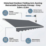 Motorised Outdoor Folding Arm Awning Retractable Sunshade Canopy Grey 5.0m x 2.5m - Extra Image