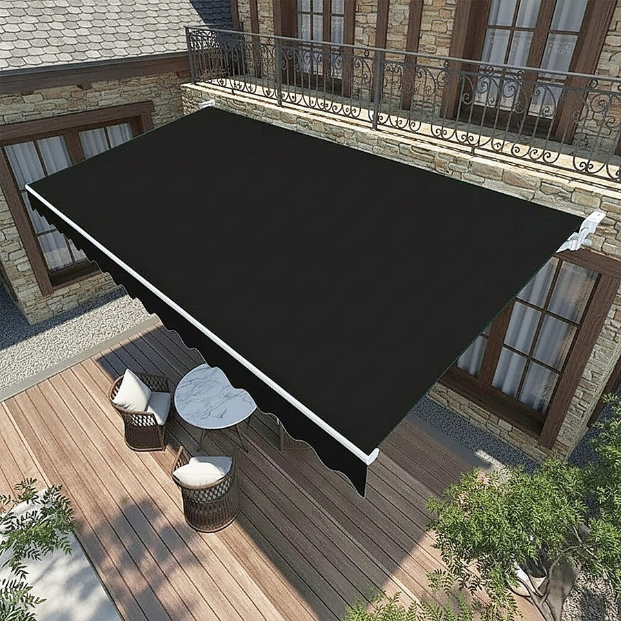 Motorised Outdoor Folding Arm Awning Retractable Sunshade Canopy Black 5.0m x 2.5m