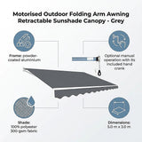 Motorised Outdoor Folding Arm Awning Retractable Sunshade Canopy Grey 5.0m x 3.0m - Extra Image