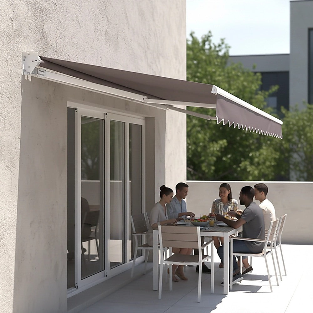 Motorised Outdoor Folding Arm Awning Retractable Sunshade Canopy Grey 5.0m x 3.0m
