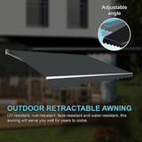 Motorised Outdoor Folding Arm Awning Retractable Sunshade Canopy Grey 5.0m x 3.0m - Low Angle