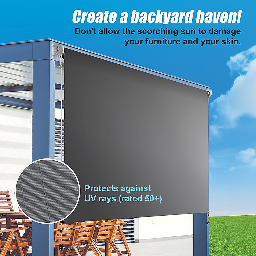 Retractable Straight Drop Roll Down Awning Garden Patio Screen 2.1X2.5M, image 3