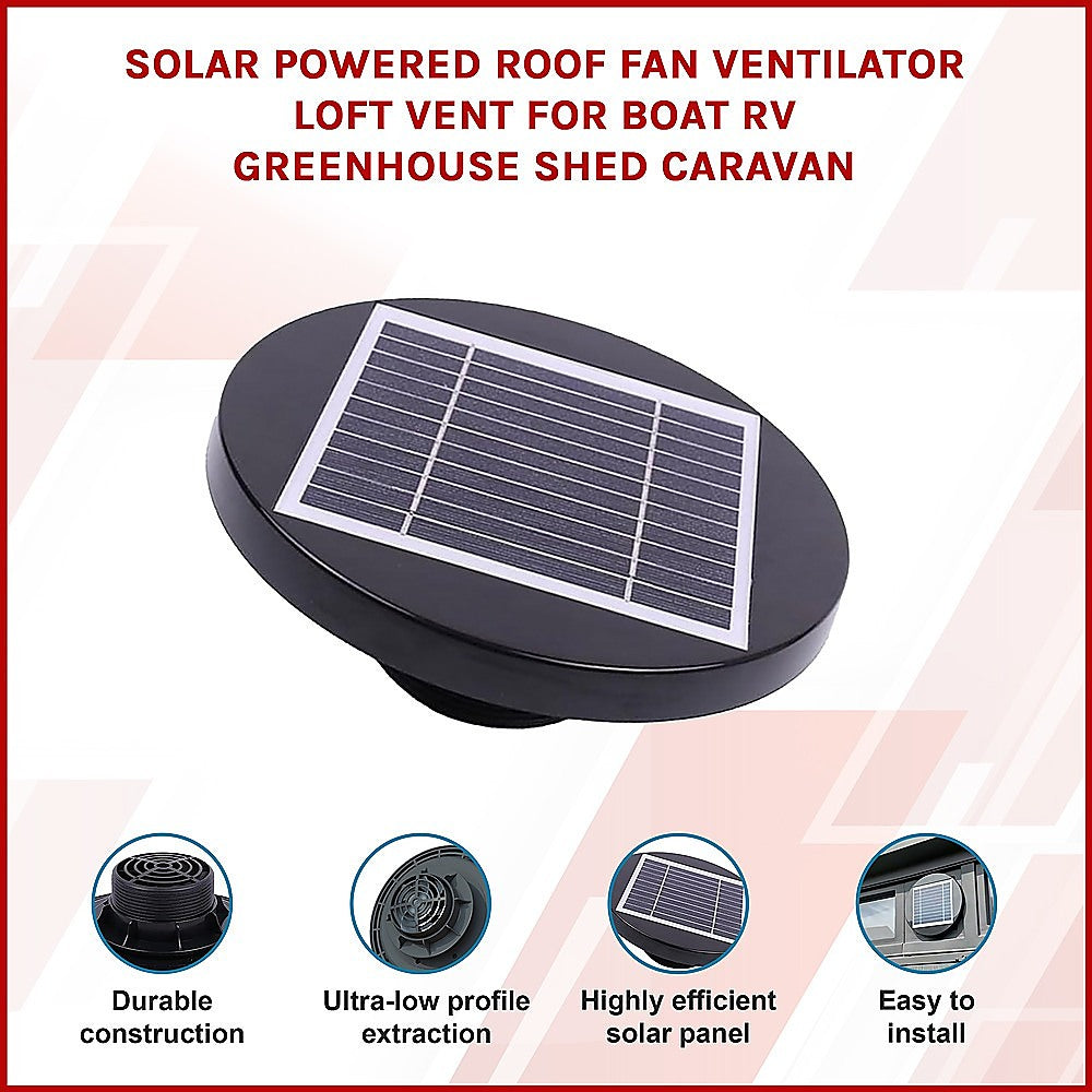 Solar Powered Roof Fan Ventilator Loft Vent for Boat RV Greenhouse Shed Caravan