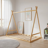 Kids Tent Montessori Toddler Floor Bed Wooden Bedframe - Front View
