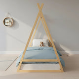 Kids Tent Montessori Toddler Floor Bed Wooden Bedframe - Close-Up Angle