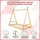 Kids Tent Montessori Toddler Floor Bed Wooden Bedframe - Side View