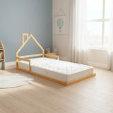 Pine Wood Floor Bed House Frame for Kids and Toddlers - Front View