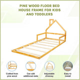 Pine Wood Floor Bed House Frame for Kids and Toddlers - Side View