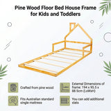 Pine Wood Floor Bed House Frame for Kids and Toddlers